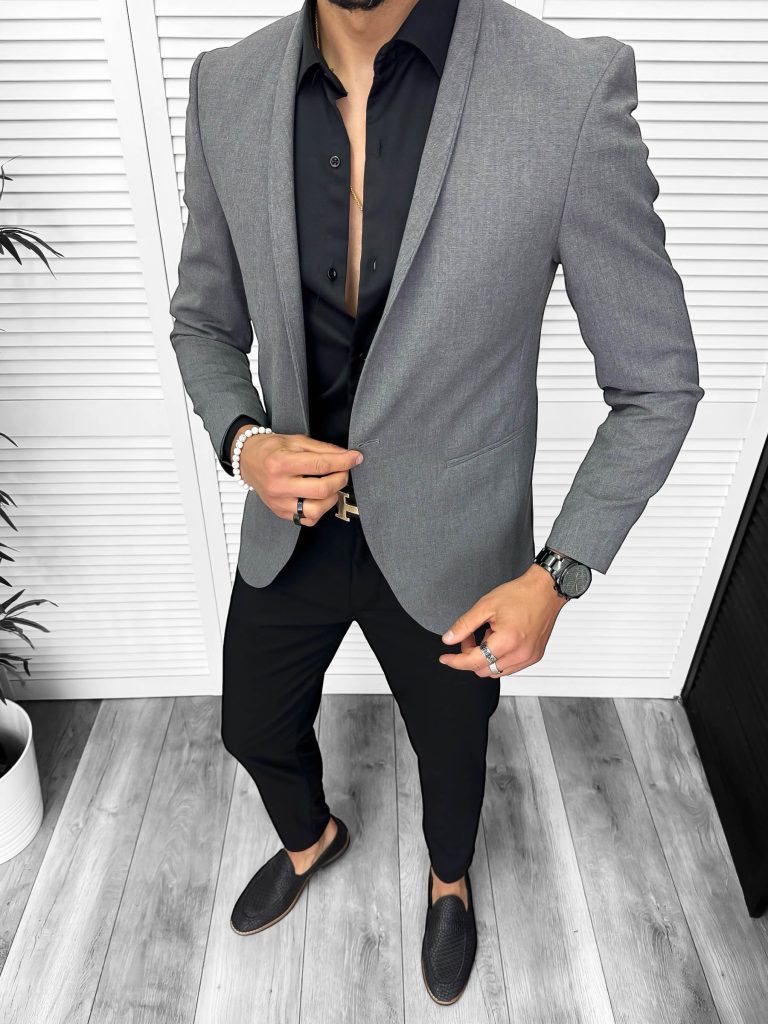 Sacou barbati slim fit gri CK023-Sacouri barbati