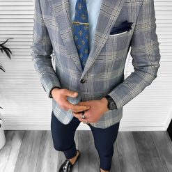 Sacou barbati slim fit in carouri 11621 X-Sacouri barbati