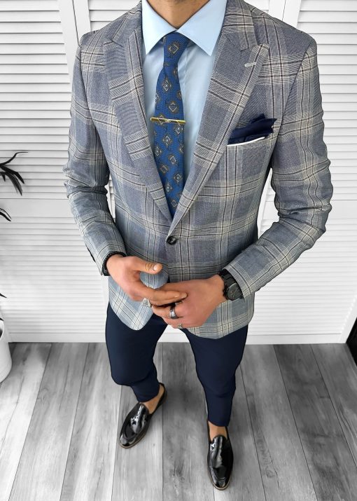 Sacou barbati slim fit in carouri 11621 X-Sacouri barbati