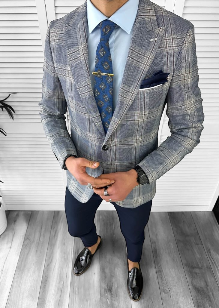 Sacou barbati slim fit in carouri 11621 X-Sacouri barbati
