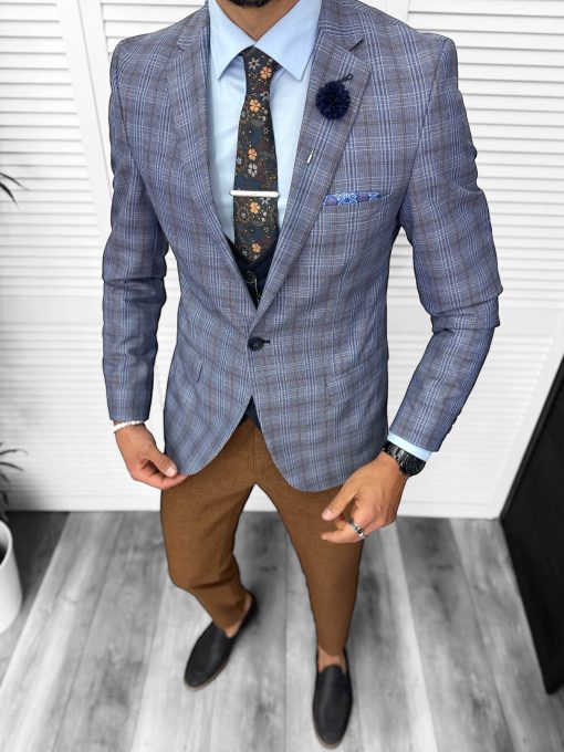 Sacou barbati slim fit in carouri 678-Sacouri barbati
