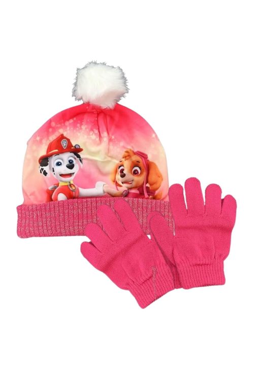 Set Caciula si Manusi  roz - material poliester - sezon iarna-FEMEI/GENTI SI ACCESORII/Palarii