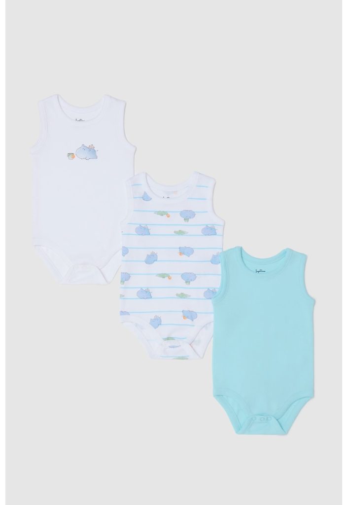 Set de body-uri cu imprimeu si decolteu rotund - 3 piese-FETE/IMBRACAMINTE/Seturi de imbracaminte-IMBRACAMINTE/Seturi de imbracaminte