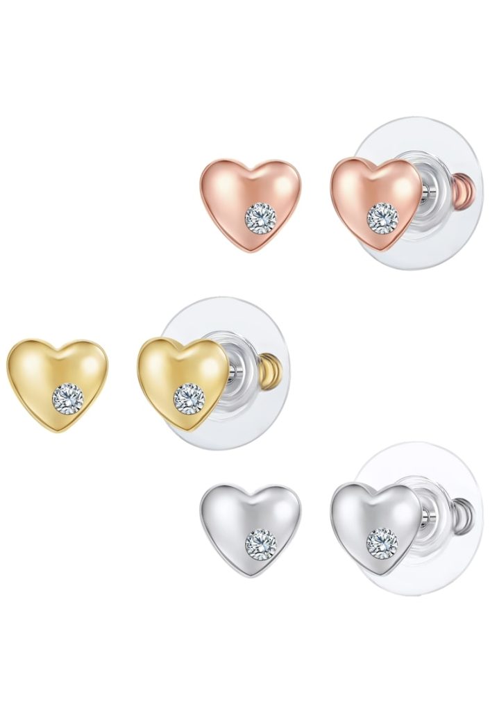 Set de cercei in forma de inima placati cu aur de 14K si decorati cu cristale-FEMEI/GENTI SI ACCESORII/Bijuterii-GENTI SI ACCESORII/Bijuterii