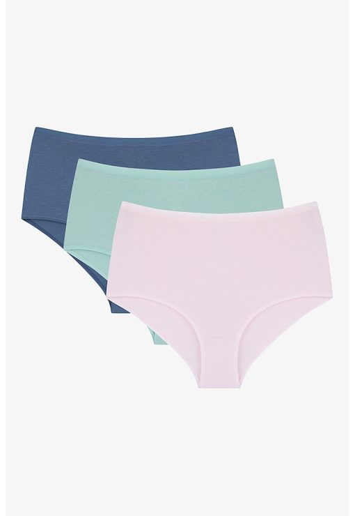 Set de chiloti de bumbac cu talie inalta - 3 perechi - Verde - Roz - Albastru --FEMEI/IMBRACAMINTE/Lenjerie intima-IMBRACAMINTE/Lenjerie intima