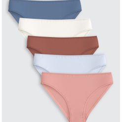 Set de chiloti din amestec de bumbac cu model uni - 5 perechi-FEMEI/IMBRACAMINTE/Lenjerie intima-IMBRACAMINTE/Lenjerie intima