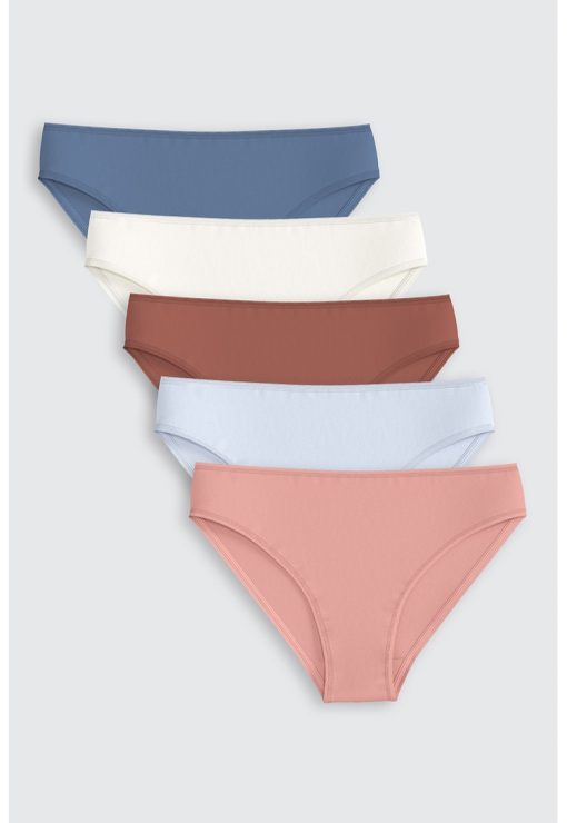 Set de chiloti din amestec de bumbac cu model uni - 5 perechi-FEMEI/IMBRACAMINTE/Lenjerie intima-IMBRACAMINTE/Lenjerie intima