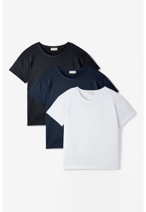 Set de tricou uni cu decolteu la baza gatului - 3 piese-FETE/IMBRACAMINTE/Tricouri si maiouri-IMBRACAMINTE/Tricouri si maiouri