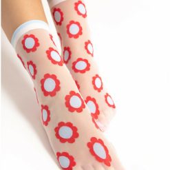 Sosete lycra albe cu flori rosii Fiore Mia 20 den-FEMEI