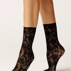 Sosete lycra negre cu model dantelat Laura Baldini Refined 20 den-FEMEI