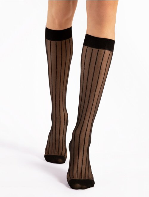 Sosete lycra negre lungi sub genunchi in dungi Fiore Linea 15 den-FEMEI