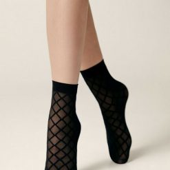 Sosete negre in carouri Conte Elegant Grid 40 den-FEMEI