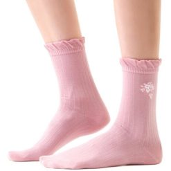 Sosete roz raiate cu manseta ajurata Steven S017-030-FEMEI