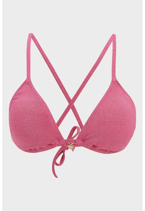 Sutien de baie cu aspect stralucitor si bretele incrucisate-FEMEI/IMBRACAMINTE/Costume de baie-IMBRACAMINTE/Costume de baie