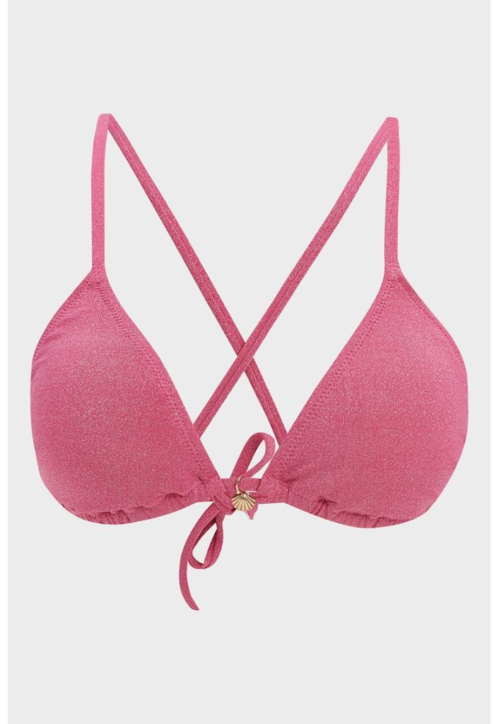 Sutien de baie cu aspect stralucitor si bretele incrucisate-FEMEI/IMBRACAMINTE/Costume de baie-IMBRACAMINTE/Costume de baie