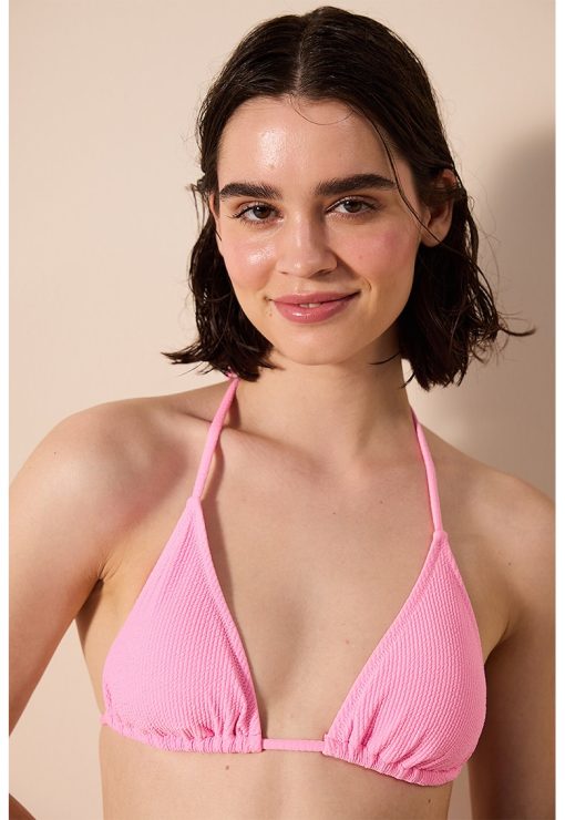 Sutien texturat de baie cu cupe triunghiulare-FEMEI/IMBRACAMINTE/Costume de baie-IMBRACAMINTE/Costume de baie