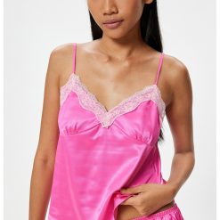 Top de pijama din satin cu garnituri din dantela-FEMEI/IMBRACAMINTE/Pijamale si halate de baie-IMBRACAMINTE/Pijamale si halate de baie