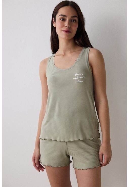 Top striat de pijama cu terminatie valurita-FEMEI/IMBRACAMINTE/Pijamale si halate de baie-IMBRACAMINTE/Pijamale si halate de baie