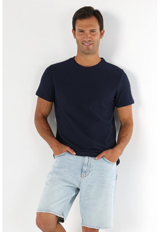 Tricou Cu Maneca Scurta De Barbati Albastru Marin Regular Fit.-BARBATI/IMBRACAMINTE/Tricouri si maiouri-IMBRACAMINTE/Tricouri si maiouri