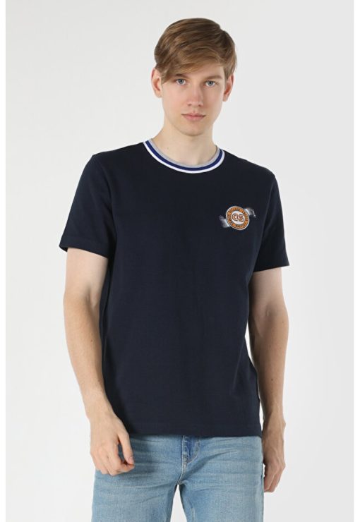 Tricou Cu Maneca Scurta De Barbati Albastru Marin Regular Fit-BARBATI/IMBRACAMINTE/Tricouri si maiouri-IMBRACAMINTE/Tricouri si maiouri