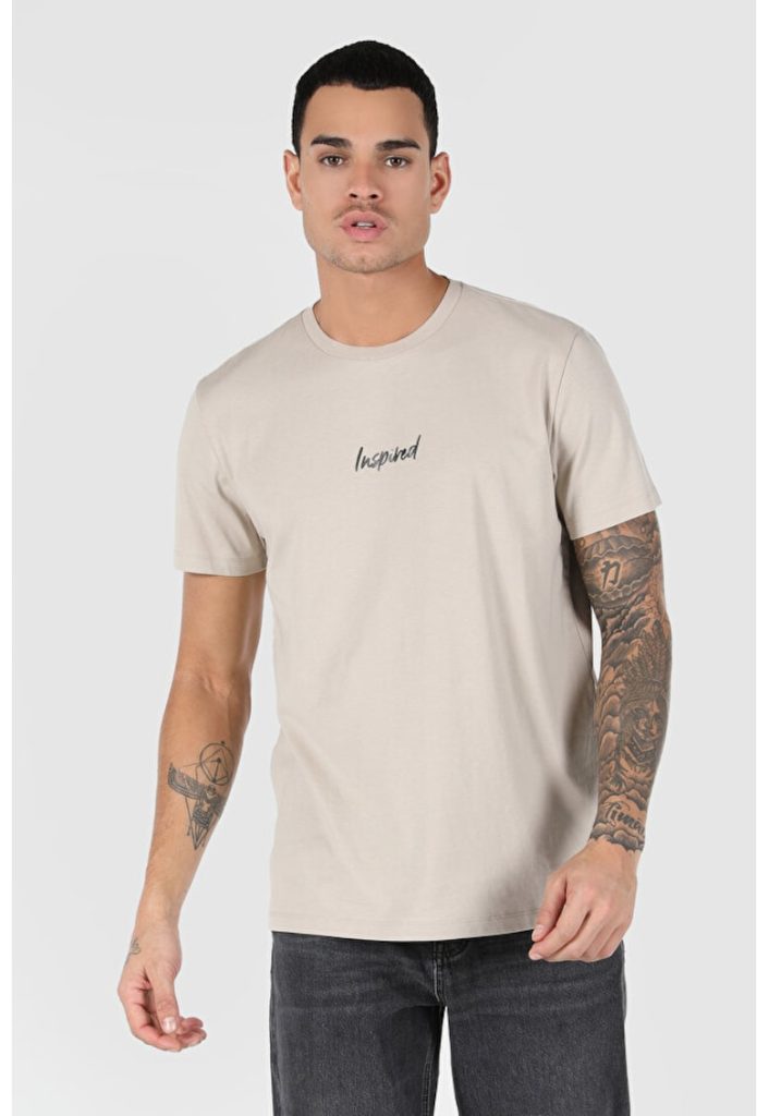 Tricou Cu Maneca Scurta De Barbati Bej Regular Fit 8683197642899-BARBATI/IMBRACAMINTE/Tricouri si maiouri-IMBRACAMINTE/Tricouri si maiouri