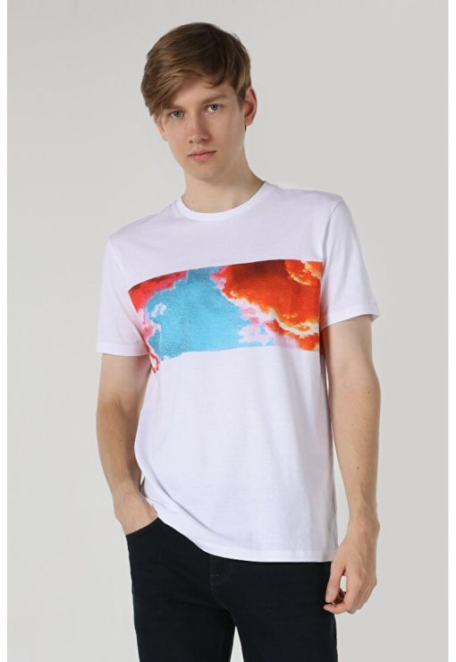 Tricou Cu Maneca Scurta De Barbati.Alb Regular Fit-BARBATI/IMBRACAMINTE/Tricouri si maiouri-IMBRACAMINTE/Tricouri si maiouri