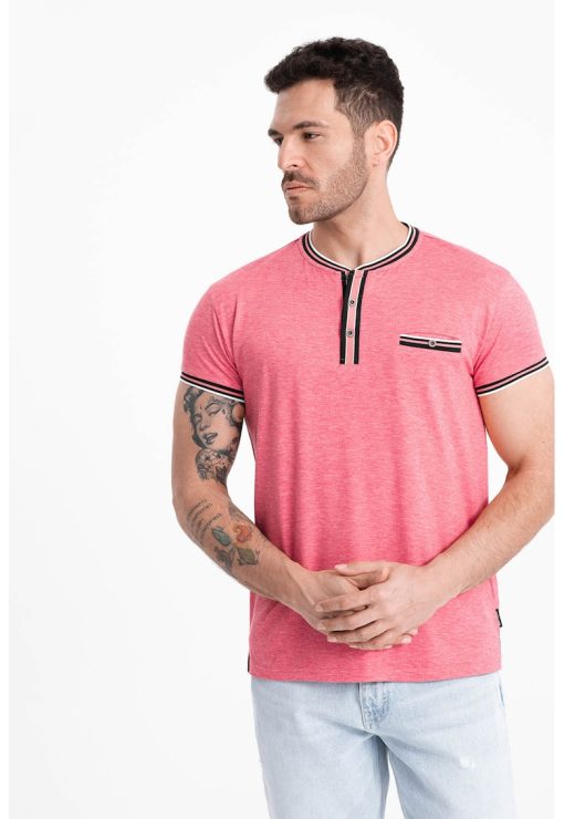 Tricou Henley cu accente in dungi-BARBATI/IMBRACAMINTE/Tricouri si maiouri-IMBRACAMINTE/Tricouri si maiouri