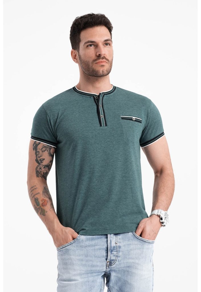Tricou Henley cu accente in dungi-BARBATI/IMBRACAMINTE/Tricouri si maiouri-IMBRACAMINTE/Tricouri si maiouri