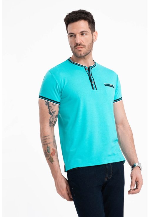 Tricou Henley cu accente in dungi-BARBATI/IMBRACAMINTE/Tricouri si maiouri-IMBRACAMINTE/Tricouri si maiouri
