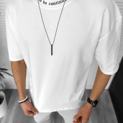 Tricou barbati alb  cu imprimeu pe spate  oversize 11812 N5-3.1-Tricouri