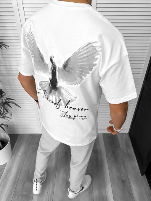 Tricou barbati alb  cu imprimeu pe spate  oversize Y248 N5-4.1-Tricouri