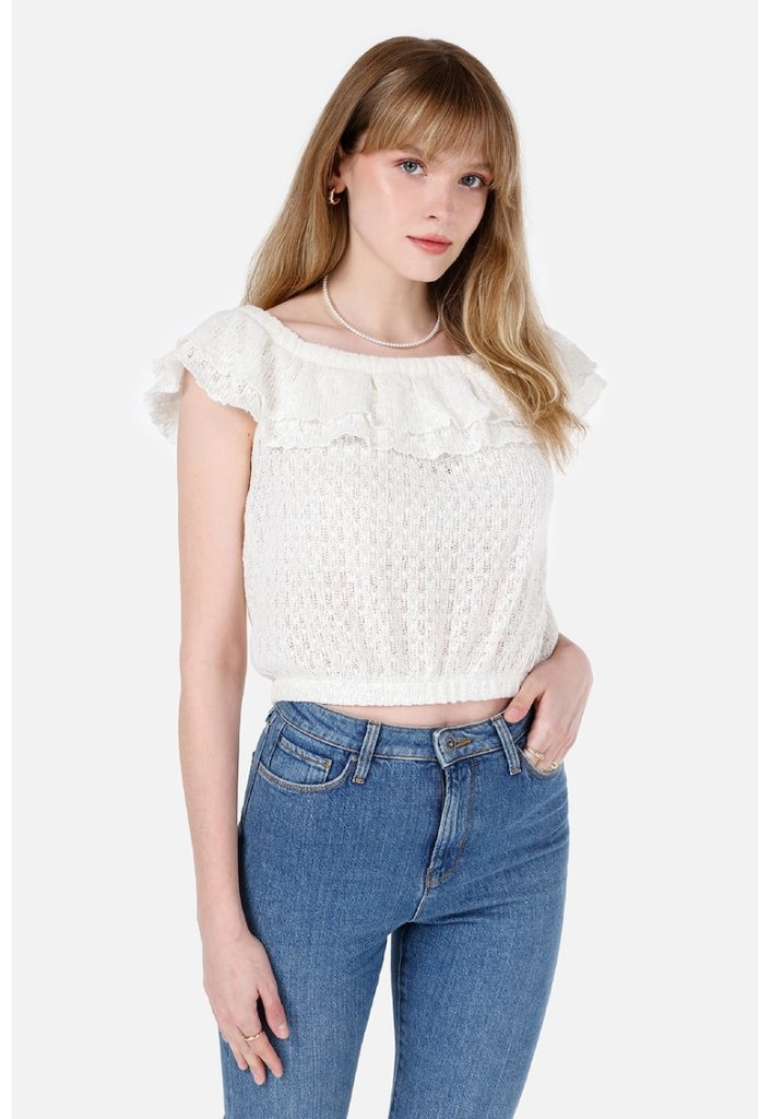 Tricou crop cu decolteu pe umeri-FEMEI/IMBRACAMINTE/Tricouri si maiouri-IMBRACAMINTE/Tricouri si maiouri