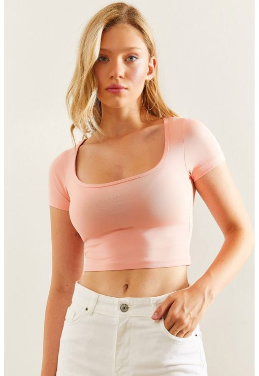 Tricou crop cu decolteu rotund-FEMEI/IMBRACAMINTE/Tricouri si maiouri-IMBRACAMINTE/Tricouri si maiouri