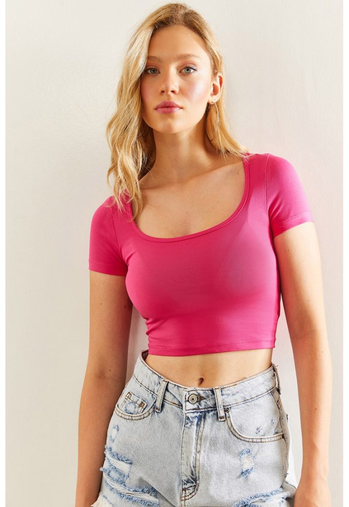 Tricou crop cu decolteu rotund-FEMEI/IMBRACAMINTE/Tricouri si maiouri-IMBRACAMINTE/Tricouri si maiouri