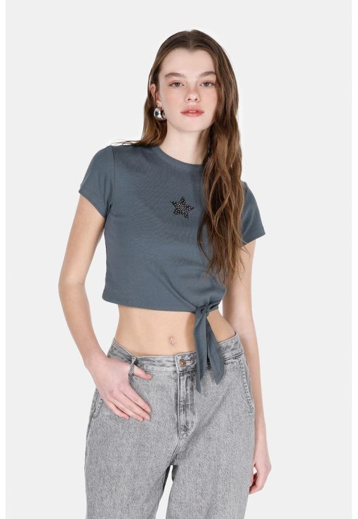 Tricou crop cu detaliu stea-FEMEI/IMBRACAMINTE/Tricouri si maiouri-IMBRACAMINTE/Tricouri si maiouri