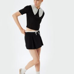Tricou crop cu guler de dantela-FEMEI/IMBRACAMINTE/Tricouri si maiouri-IMBRACAMINTE/Tricouri si maiouri