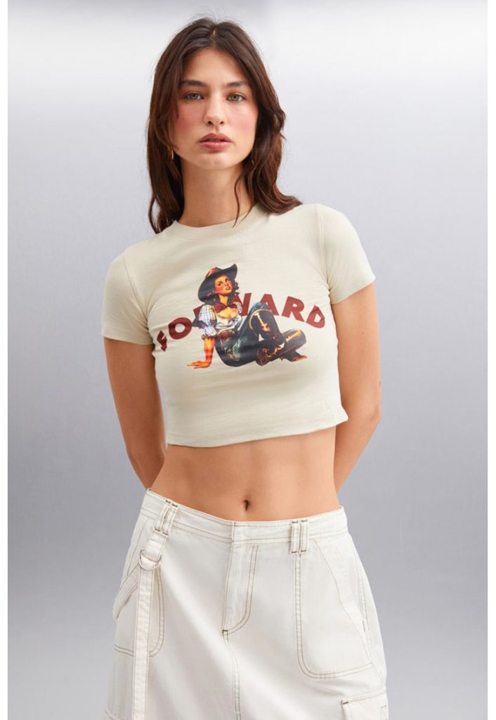 Tricou crop cu imprimeu-FEMEI/IMBRACAMINTE/Tricouri si maiouri-IMBRACAMINTE/Tricouri si maiouri