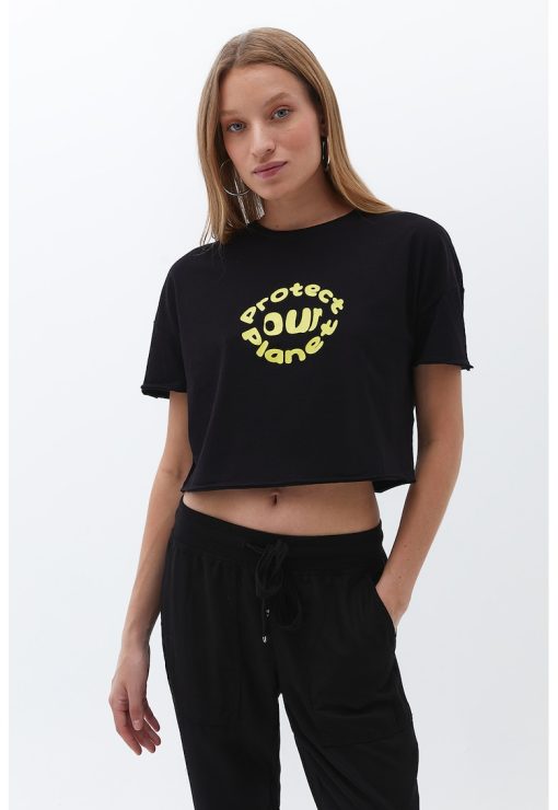 Tricou crop cu imprimeu-FEMEI/IMBRACAMINTE/Tricouri si maiouri-IMBRACAMINTE/Tricouri si maiouri