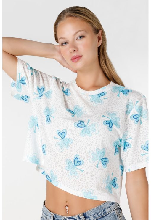 Tricou crop cu imprimeu-FEMEI/IMBRACAMINTE/Tricouri si maiouri-IMBRACAMINTE/Tricouri si maiouri