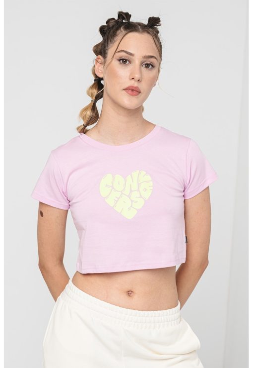 Tricou crop cu imprimeu logo-FEMEI/IMBRACAMINTE/Tricouri si maiouri-IMBRACAMINTE/Tricouri si maiouri