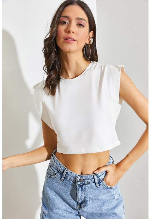 Tricou crop cu model uni-FEMEI/IMBRACAMINTE/Tricouri si maiouri-IMBRACAMINTE/Tricouri si maiouri
