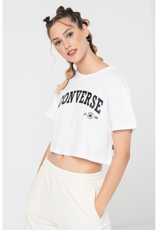 Tricou crop din bumbac Collegiate-FEMEI/IMBRACAMINTE/Tricouri si maiouri-IMBRACAMINTE/Tricouri si maiouri
