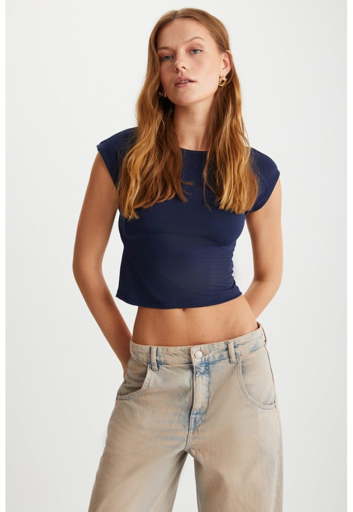 Tricou crop slim fit-FEMEI/IMBRACAMINTE/Tricouri si maiouri-IMBRACAMINTE/Tricouri si maiouri