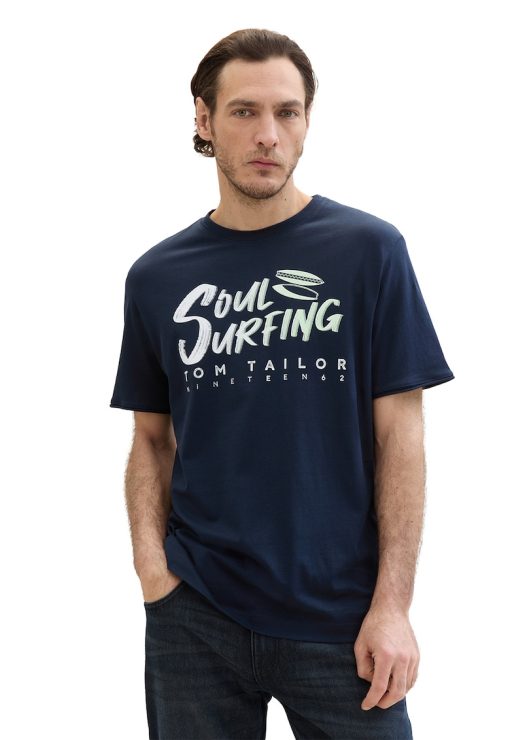 Tricou cu decolteu la baza gatului de bumbac cu imprimeu-BARBATI/IMBRACAMINTE/Tricouri si maiouri-IMBRACAMINTE/Tricouri si maiouri