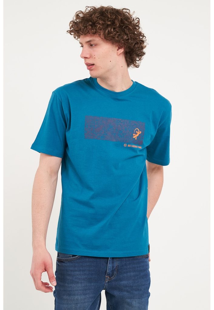 Tricou cu decolteu la baza gatului si imprimeu-BARBATI/IMBRACAMINTE/Tricouri si maiouri-IMBRACAMINTE/Tricouri si maiouri