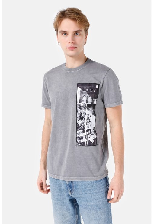 Tricou cu decolteu la baza gatului si imprimeu-BARBATI/IMBRACAMINTE/Tricouri si maiouri-IMBRACAMINTE/Tricouri si maiouri