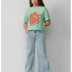 Tricou cu decolteu la baza gatului si imprimeu cu fructe-FETE/IMBRACAMINTE/Tricouri si maiouri-IMBRACAMINTE/Tricouri si maiouri