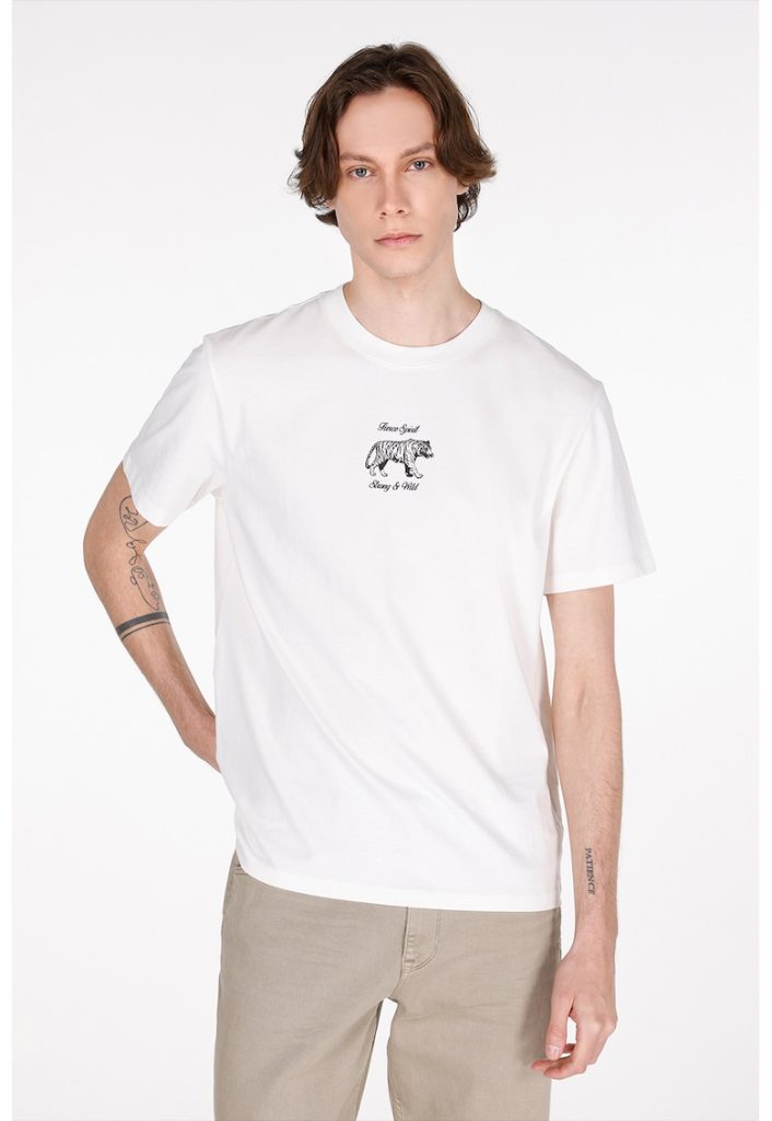 Tricou cu decolteu la baza gatului si imprimeu discret-BARBATI/IMBRACAMINTE/Tricouri si maiouri-IMBRACAMINTE/Tricouri si maiouri