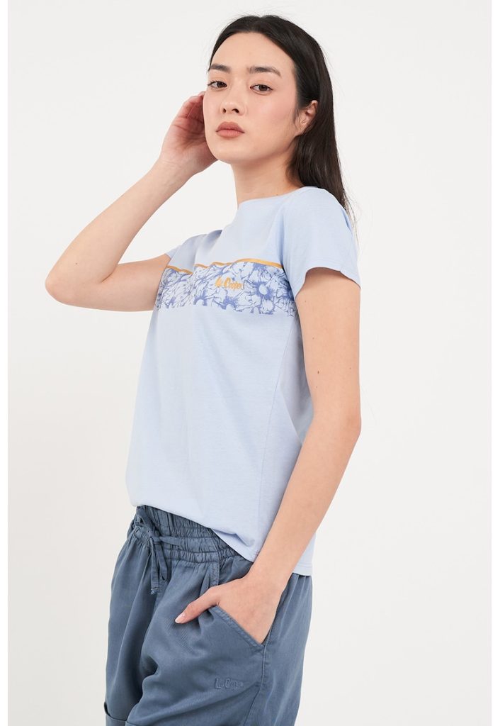 Tricou cu decolteu la baza gatului si imprimeu floral-FEMEI/IMBRACAMINTE/Tricouri si maiouri-IMBRACAMINTE/Tricouri si maiouri