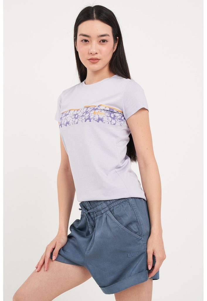 Tricou cu decolteu la baza gatului si imprimeu floral-FEMEI/IMBRACAMINTE/Tricouri si maiouri-IMBRACAMINTE/Tricouri si maiouri